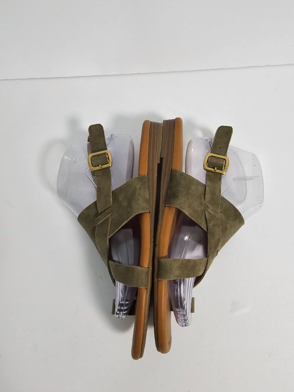 Franco Sarto Sandals Gia Olive Green Suede Boho Buckle Toe Loop 8.5 - Picture 6 of 10